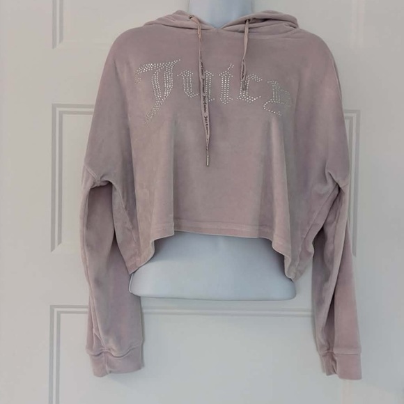 Juicy Couture Tops - Juicy Couture Pink Rhinestone Logo Cropped Hoodie Size M Y2K